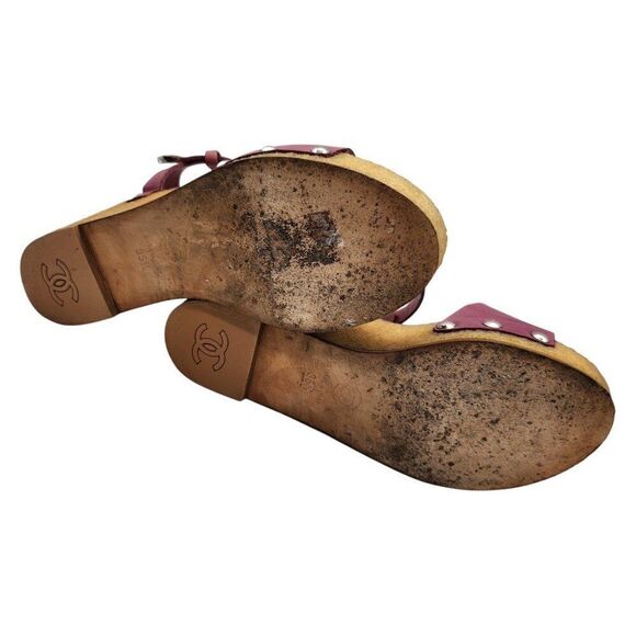 Chanel Chunky Platform Wedge Sandals 35.5 5 Ankle Strap Purple Pink Leather 70s - Picture 6 of 9